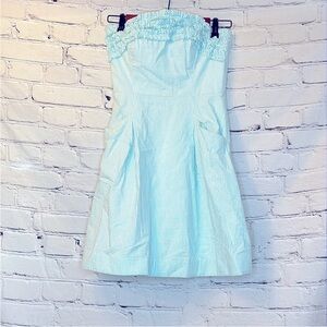 Lilly Pulitzer Blue White Seersucker Strapless Dress Size 00 Excellent Condition